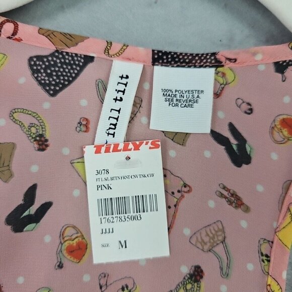 Full Tilt Tank Top Womens M Pink Allover Girly Print Chiffon Racerback Cute Fun - Picture 2 of 6